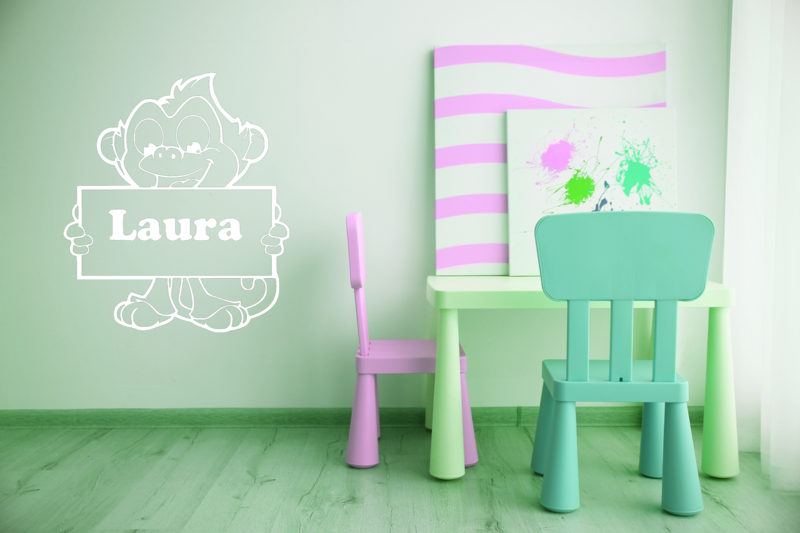 Samolepka Opička s cedulkou