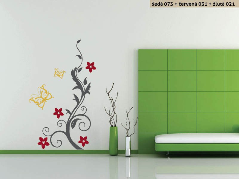 Samolepka na zeď Keř s motýlky