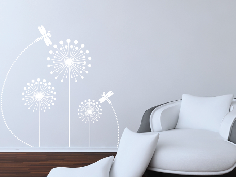 Samolepka na zeď Pampelišky s vážkou