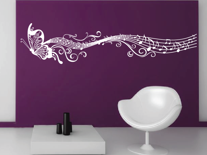 Samolepka na zeď Motýlí ornament s notami