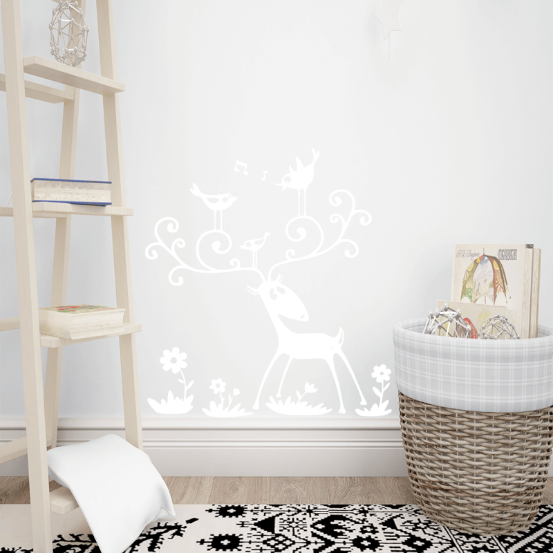 Samolepka Jelen s ptáčky