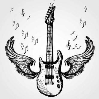 Samolepka Kytara s křídly