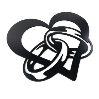 Dřevěná dekorace Snubní prsteny v srdci černá