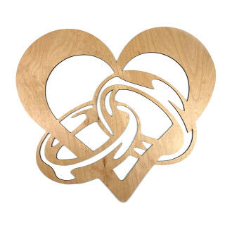 Dřevěná dekorace Snubní prsteny v srdci