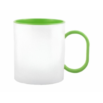 Plastový hrnek s vlastním potiskem s barevným vnitřkem a uchem