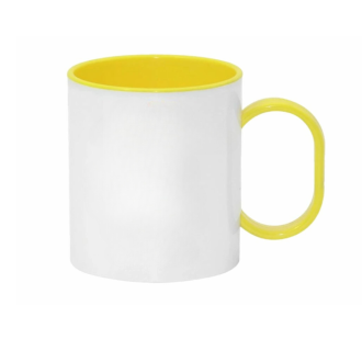 Plastový hrnek s vlastním potiskem s barevným vnitřkem a uchem