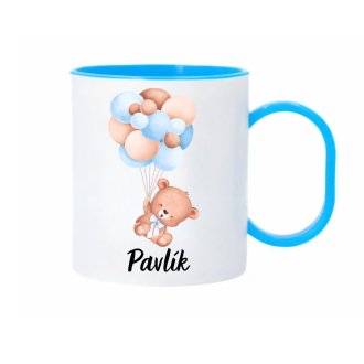 Plastový hrníček Medvídek s balónky kluk