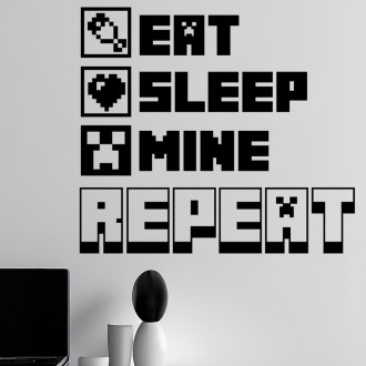 Samolepka Minecraft s nápisem Eat, Sleep, Mine, Repeat
