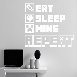 Samolepka Minecraft s nápisem Eat, Sleep, Mine, Repeat